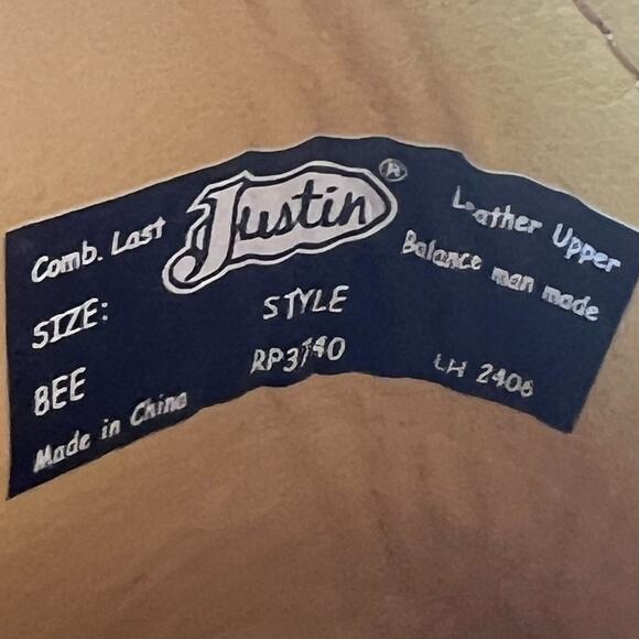 Justin Boots Braswell 10" Roper Cowboy Leather Boots Brown RP3740 Men's 8EE - Picture 7 of 8